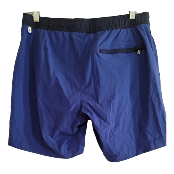 J. Crew Blue Swim Trunks 7" inseam Black Trim Button Zip Closure Pockets 31 - Picture 5 of 7